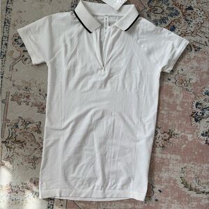 Athleta White Polo Momentum with Black Trim Collar